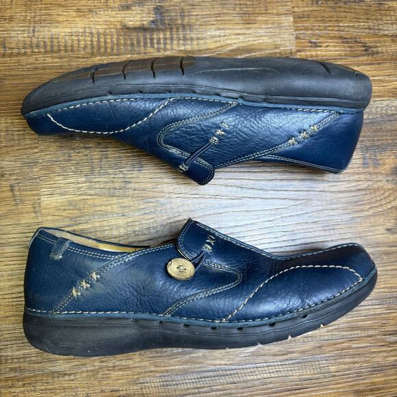 Clarks Unstructured size 10 Un Loop blue leather loafers slip on comfort - Picture 9 of 11